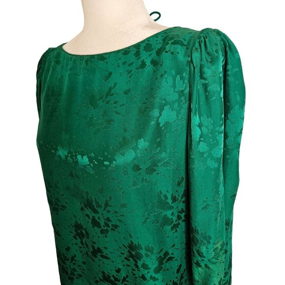 Raul Blanco Emerald Green Silk Blouse Size 10, Puff Sleeves Vintage Y2K Retro - Picture 3 of 7